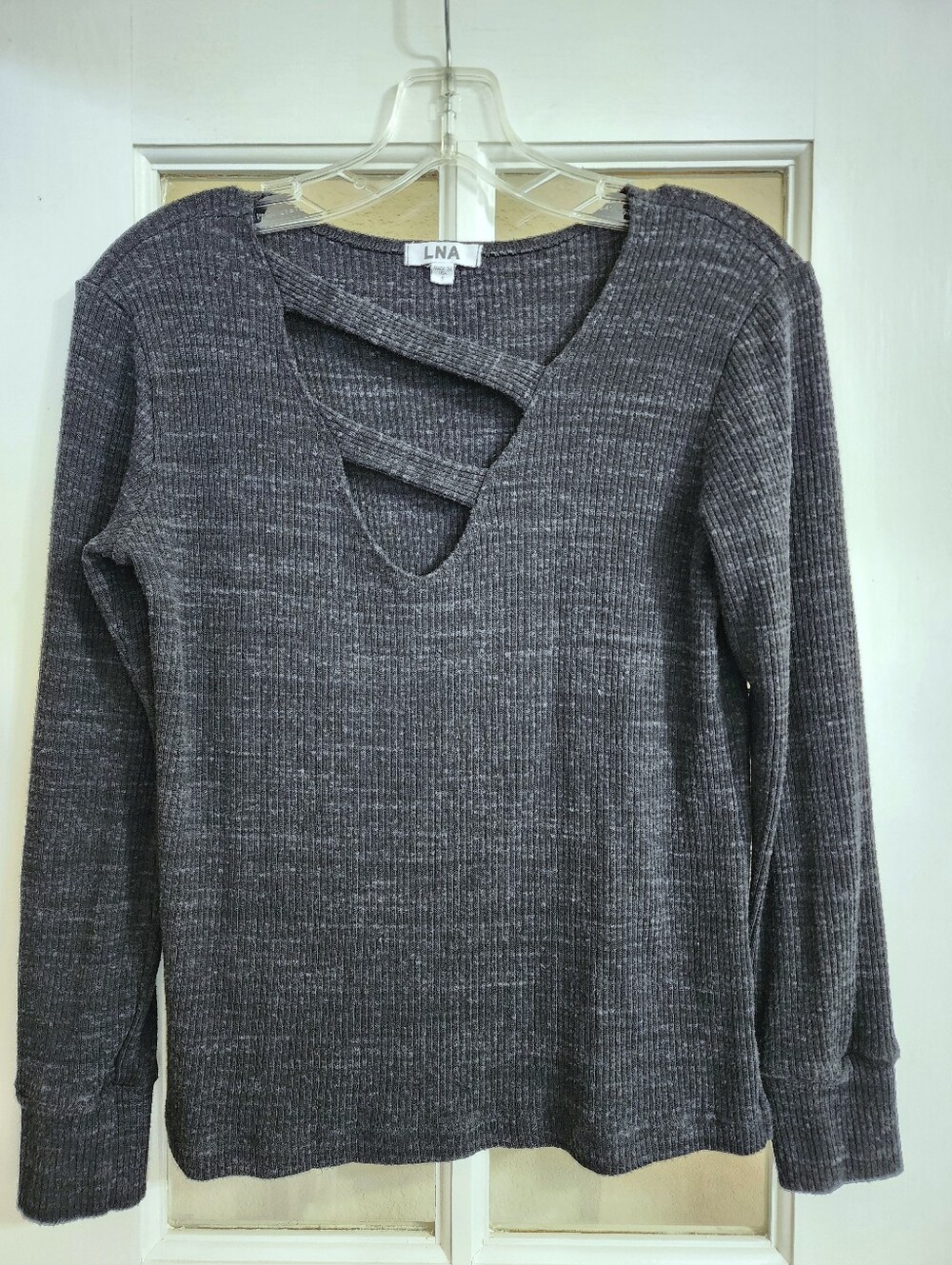 LNA Emelie Rib Long Sleeve Black Cutout Top Small